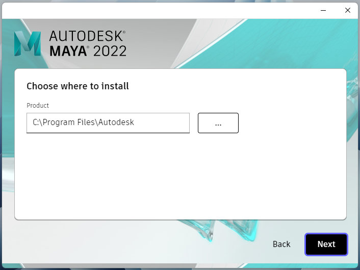 Выбор папки установки Maya 2022 в установщике