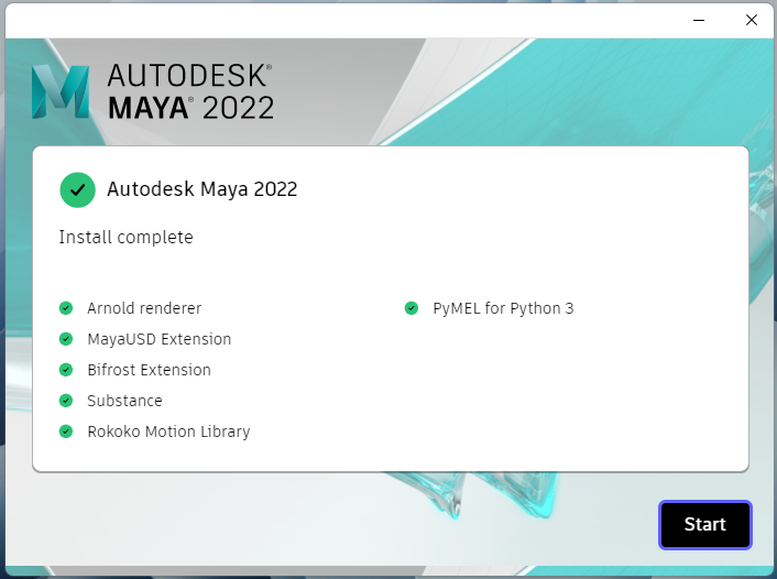 Завершение установки Maya 2022