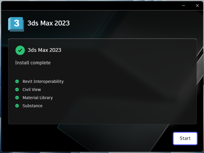 3ds_Max_2023_8.png Завершение установки 3ds Max 2023 в установщике