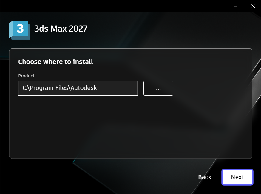 Выбор папки установки 3ds Max 2027 в установщике