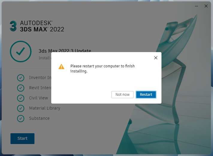 Завершение установки 3ds Max 2022 в установщике