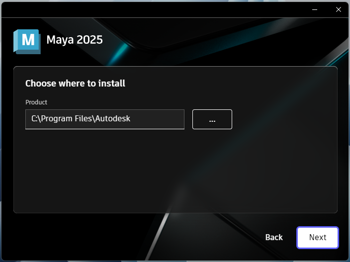 Выбор папки установки Maya 2025 в установщике