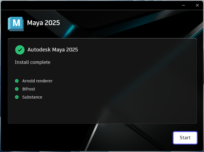 Завершение установки Maya 2025