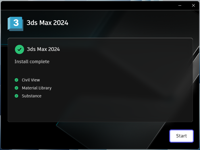 Завершение установки 3ds Max 2024 в установщике