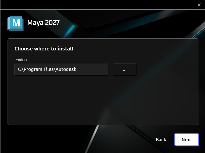 Выбор папки установки Maya 2027 в установщике