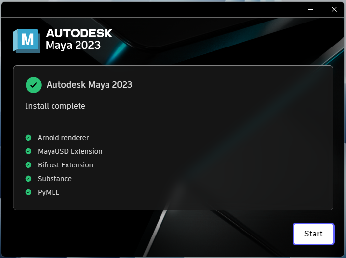 Завершение установки Maya 2023